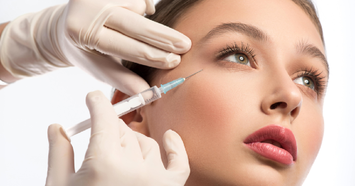 Close-up of a woman receiving facial injection during Neurotoxin Treatments in El Cajon, CA to reduce fine lines and wrinkles around the eyes.